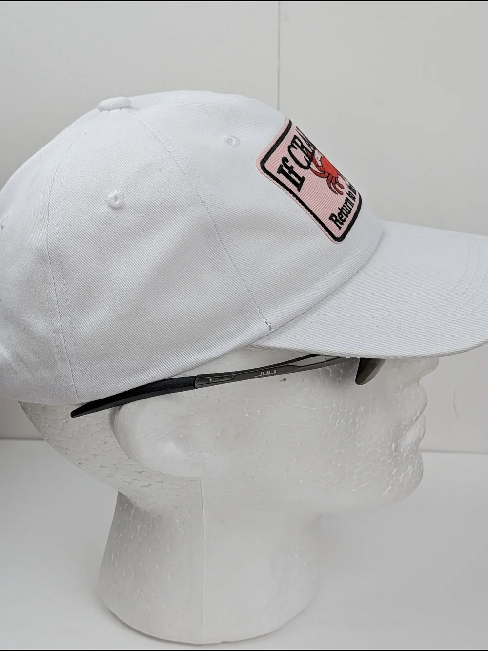 White Ball Cap with Pink Crab Patch - 'IF CRABBY Return to the Beach', NEW